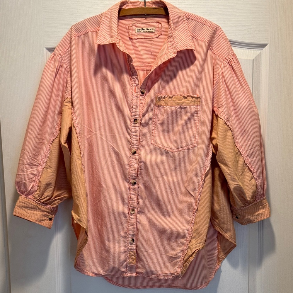 We The Free Coral and Peach Striped Shirt